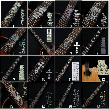 Inlaid mother-of-pearl guitar fretboard sticker guitarra featuring iridescent white and subtle blue stickers cross inlay electric guitar parts