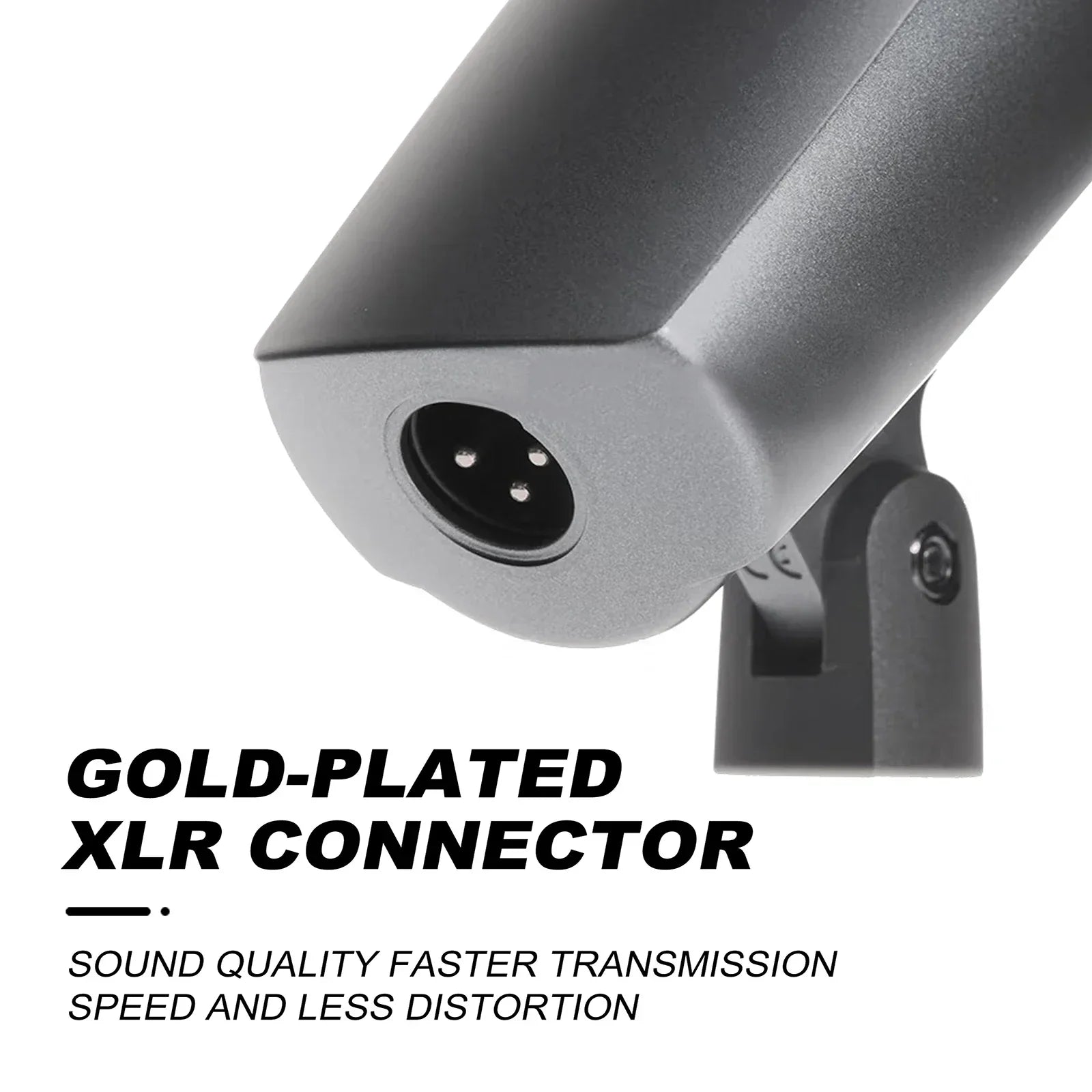 Black cylindrical microphone e608 with gold-plated xlr connector for wired drum mic kit use in drums and vocals