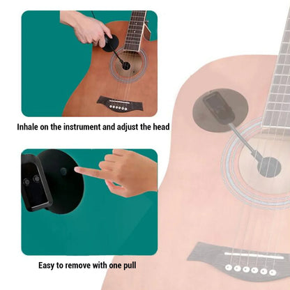 Black circular wireless instrument pickup microphone adjustable with double shielded design and one-pull removal mechanism
