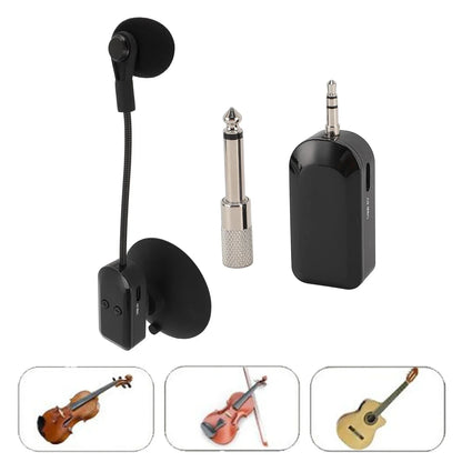 Black wireless instrument pickup with double shielded 2.4g transmitter, adjustable pickup microphone for violin and guitar