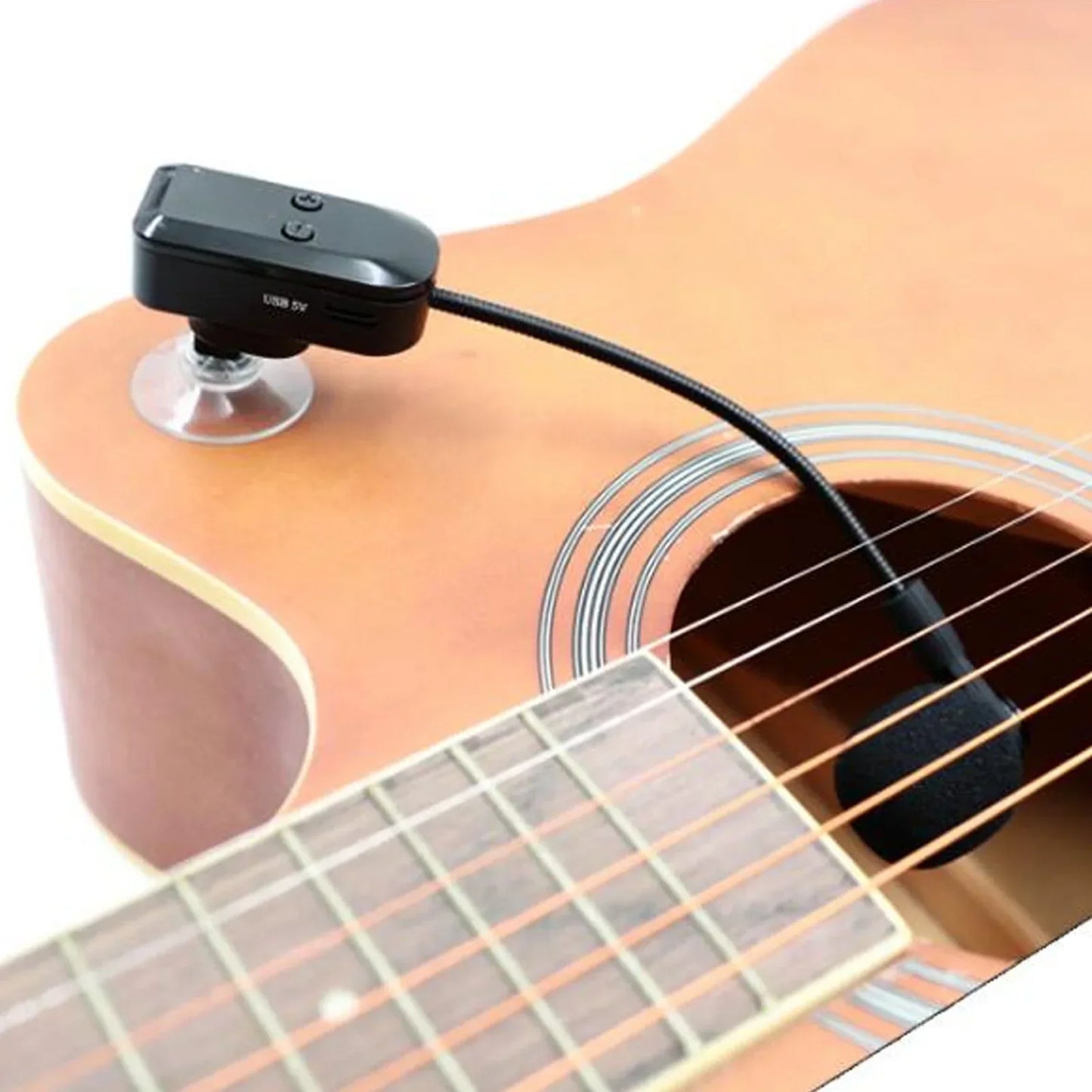 Black wireless instrument pickup with double shielded flexible cable and foam-covered adjustable microphone head for violin