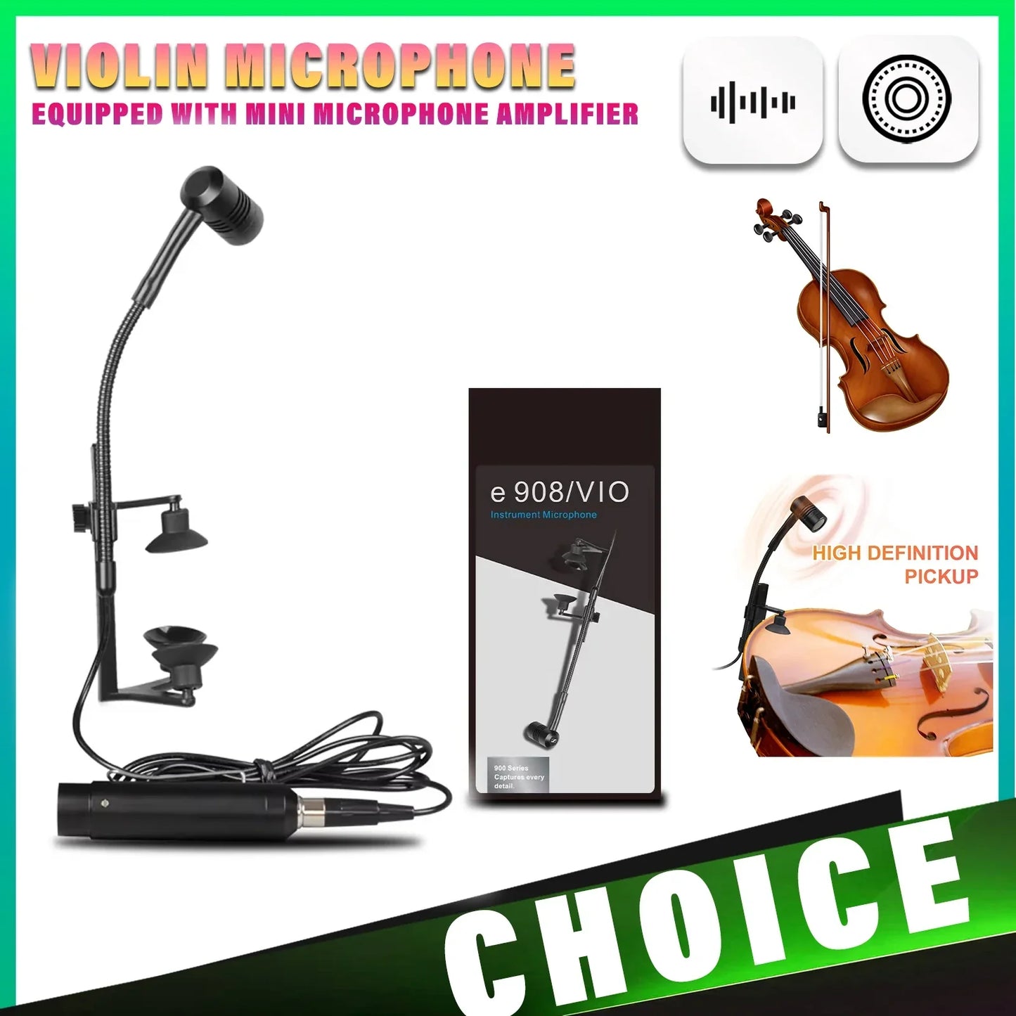 Black instrument microphone violin with mini amplifier and flexible gooseneck stand for microphone violin cello use