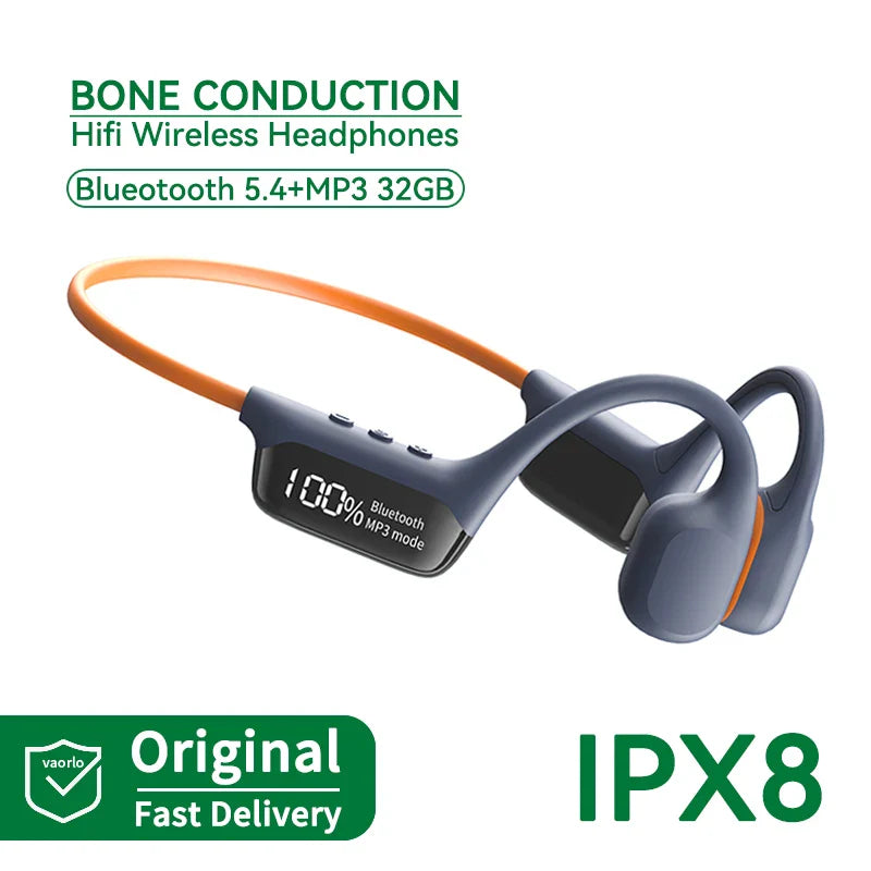 Gray and orange ipx8 waterproof bone conduction wireless headphones with ergonomic design mp3 player hifi sport swimming headset