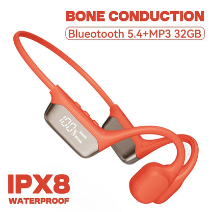 Orange bone conduction wireless headphones with silver accents designed as a waterproof mp3 player hifi music sport swimming headset