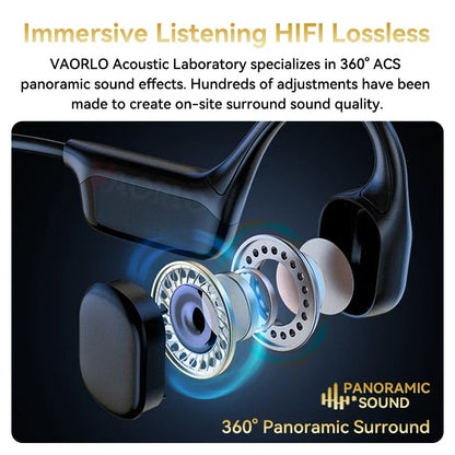 Black ipx8 waterproof bone conduction wireless headphones with metallic speakers for sport swimming headset and mp3 player hifi