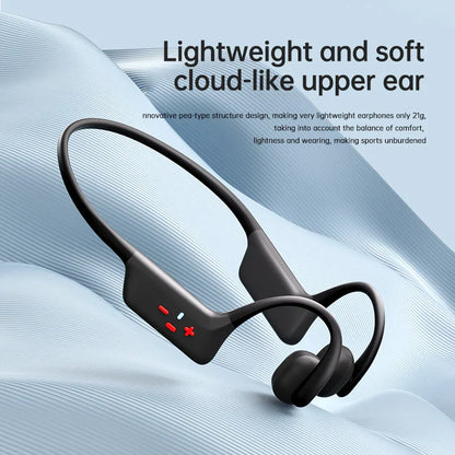Black ipx8 waterproof swimming-grade bone conduction wireless headphones with red control buttons and mp3 hifi music support