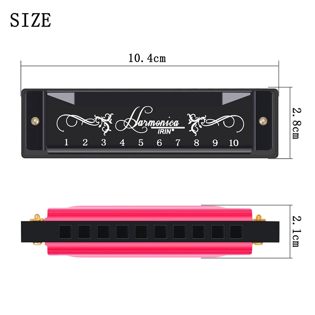 Black and pink irina 10 holes colorful c key harmonica woodwind instrument with gold screws for beginners