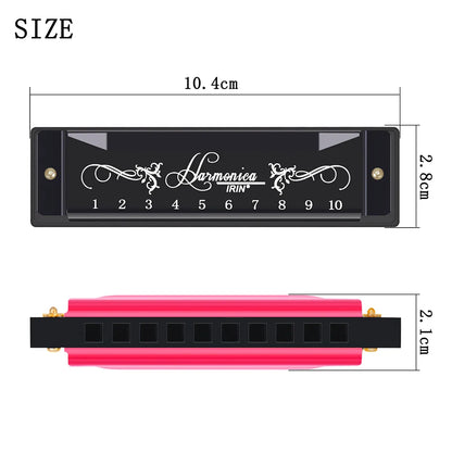 Black and pink irina 10 holes colorful c key harmonica woodwind instrument with gold screws for beginners