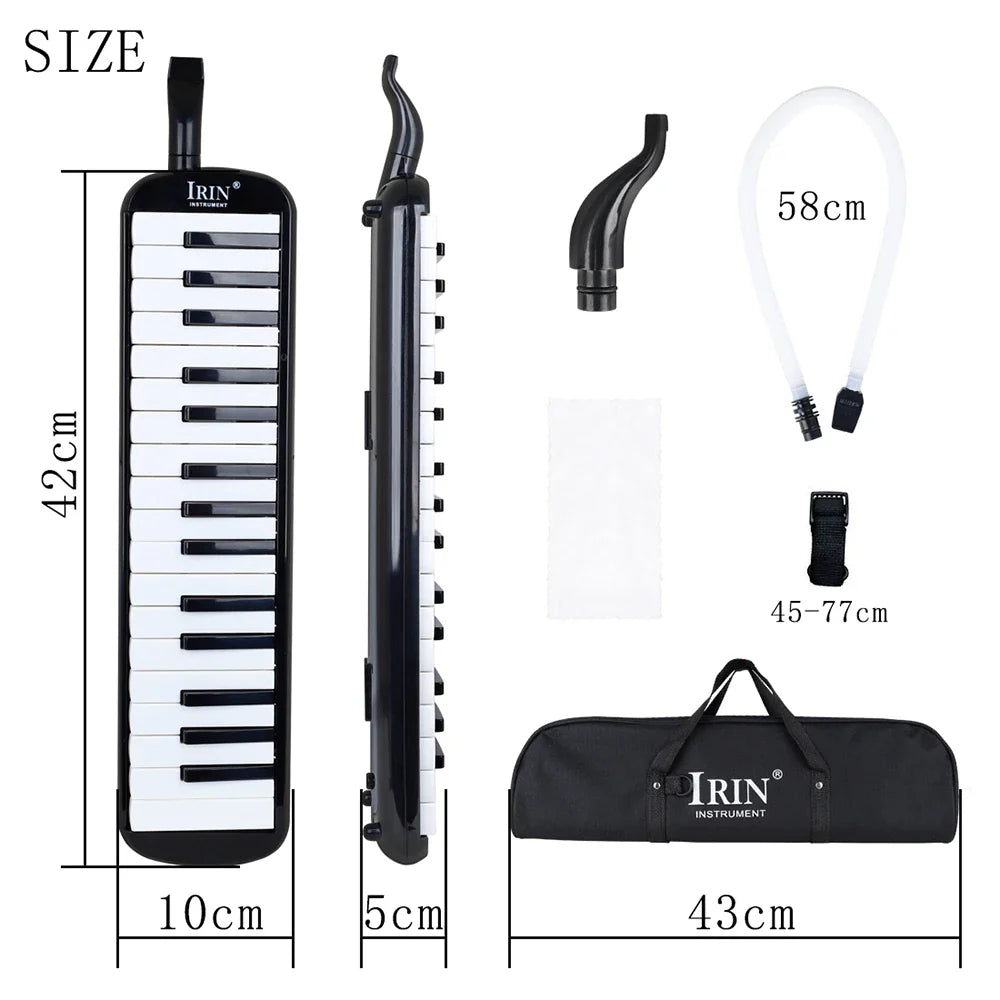 Black and white irin 32 keys melodica musical instrument harmonica with carrying bag mouthpiece and accessories