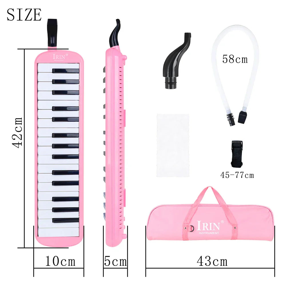Pink Irin 32 keys melodica musical instrument harmonica with black and white keys and carrying bag mouthpiece