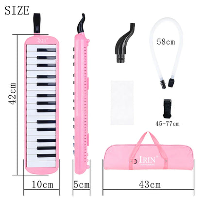 Pink Irin 32 keys melodica musical instrument harmonica with black and white keys and carrying bag mouthpiece