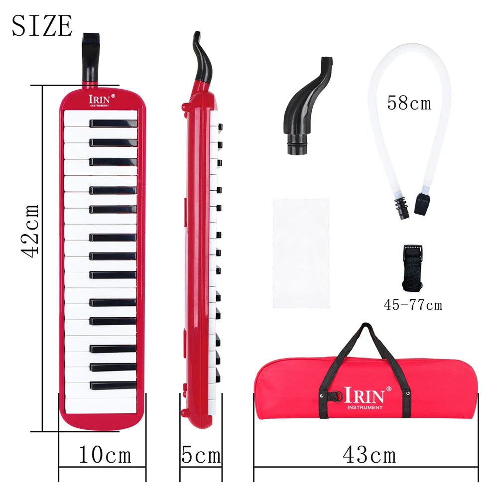 Red Irin 32 keys melodica with black and white piano style keys musical instrument harmonica with carrying bag mouthpiece