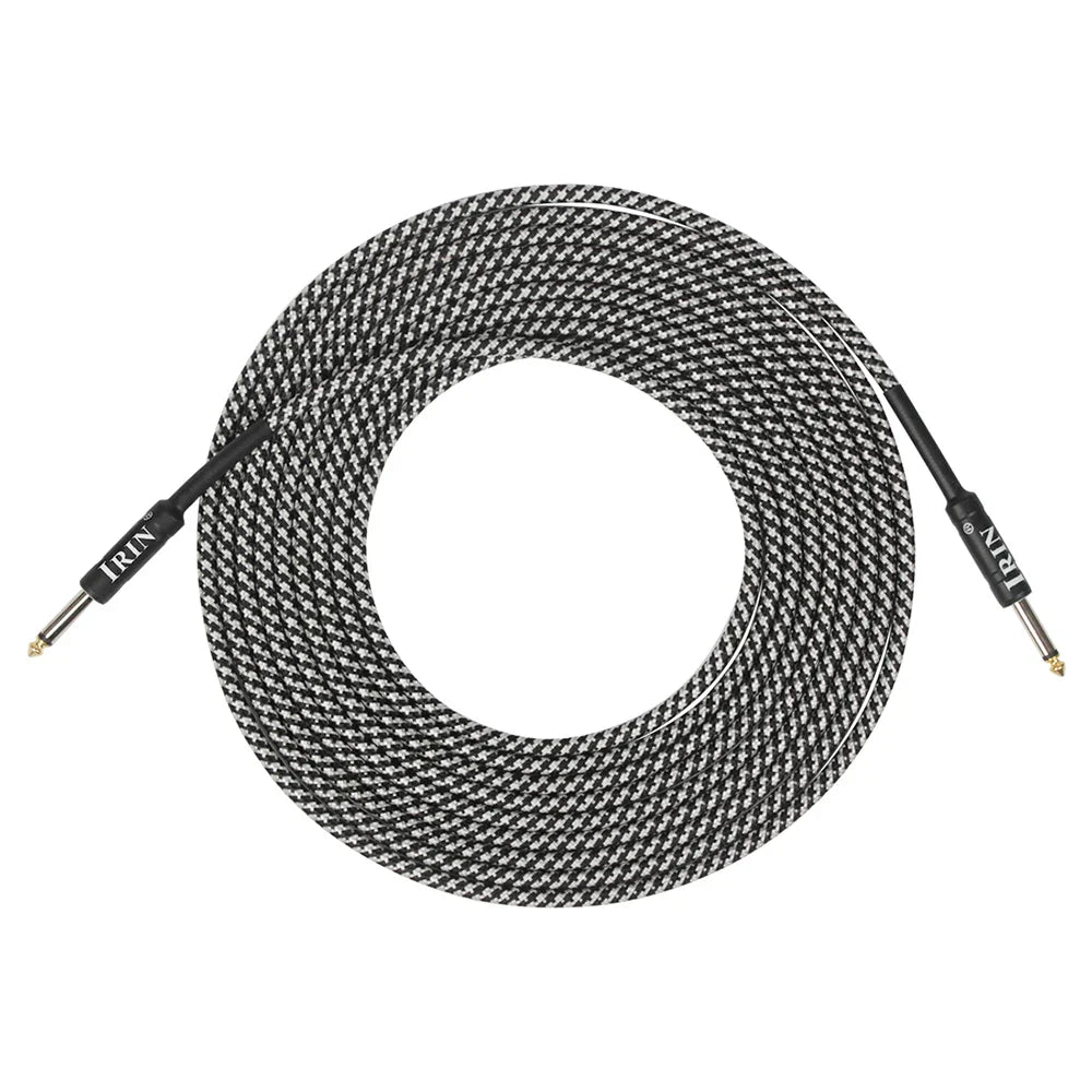 Irin 3m guitar cable with black and white houndstooth pattern and gold-plated connectors for electric guitar and bass