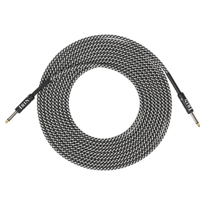 Irin 3m guitar cable with black and white houndstooth pattern and gold-plated connectors for electric guitar and bass