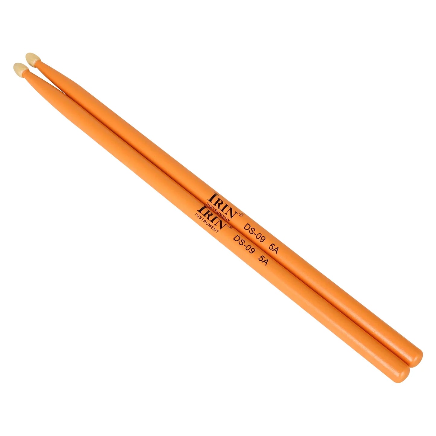 Orange irin 5a drumstick with white tips made of maple for professional percussion musical instrument use