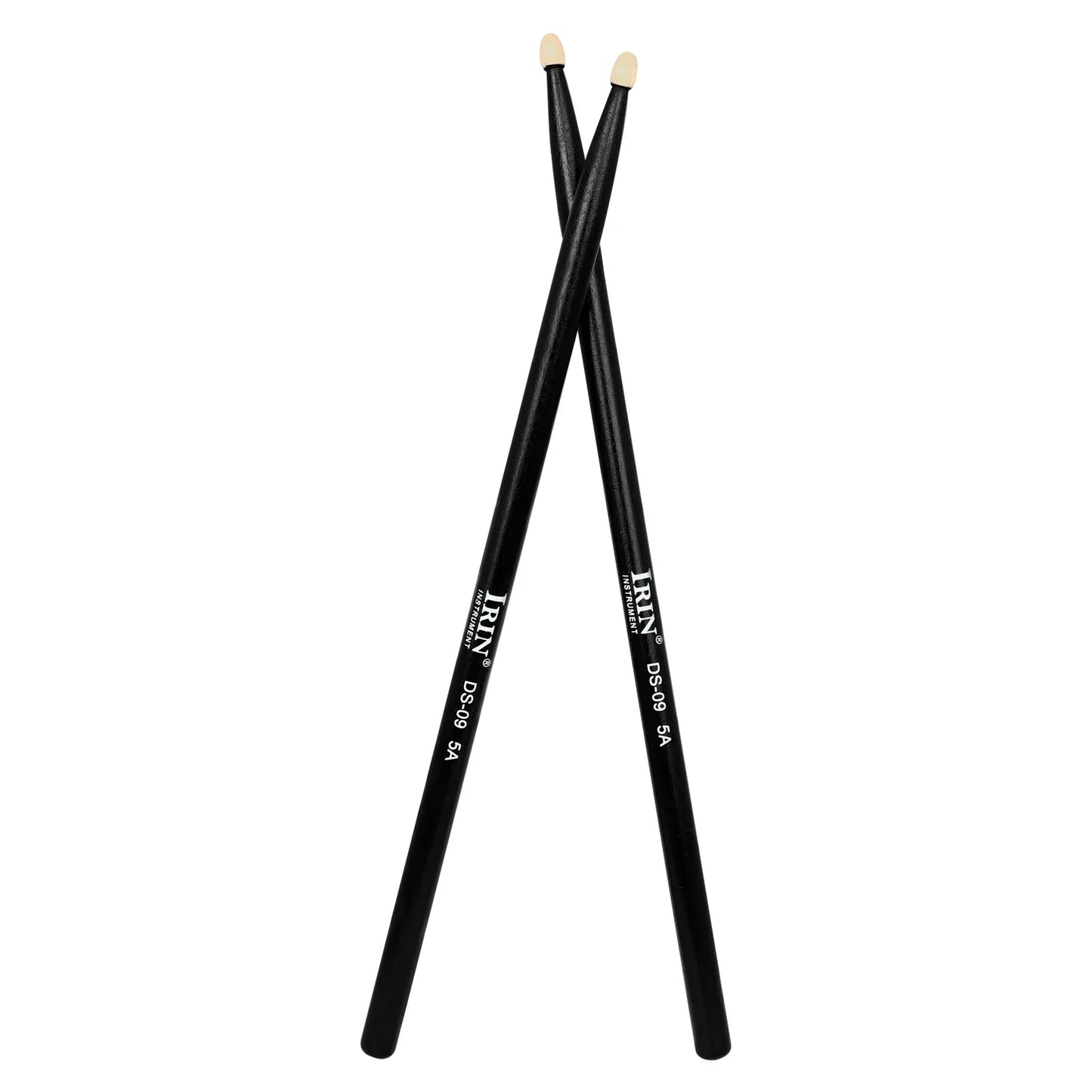 Black irin 5a drumstick with beige tips made of maple for professional percussion musical instrument use