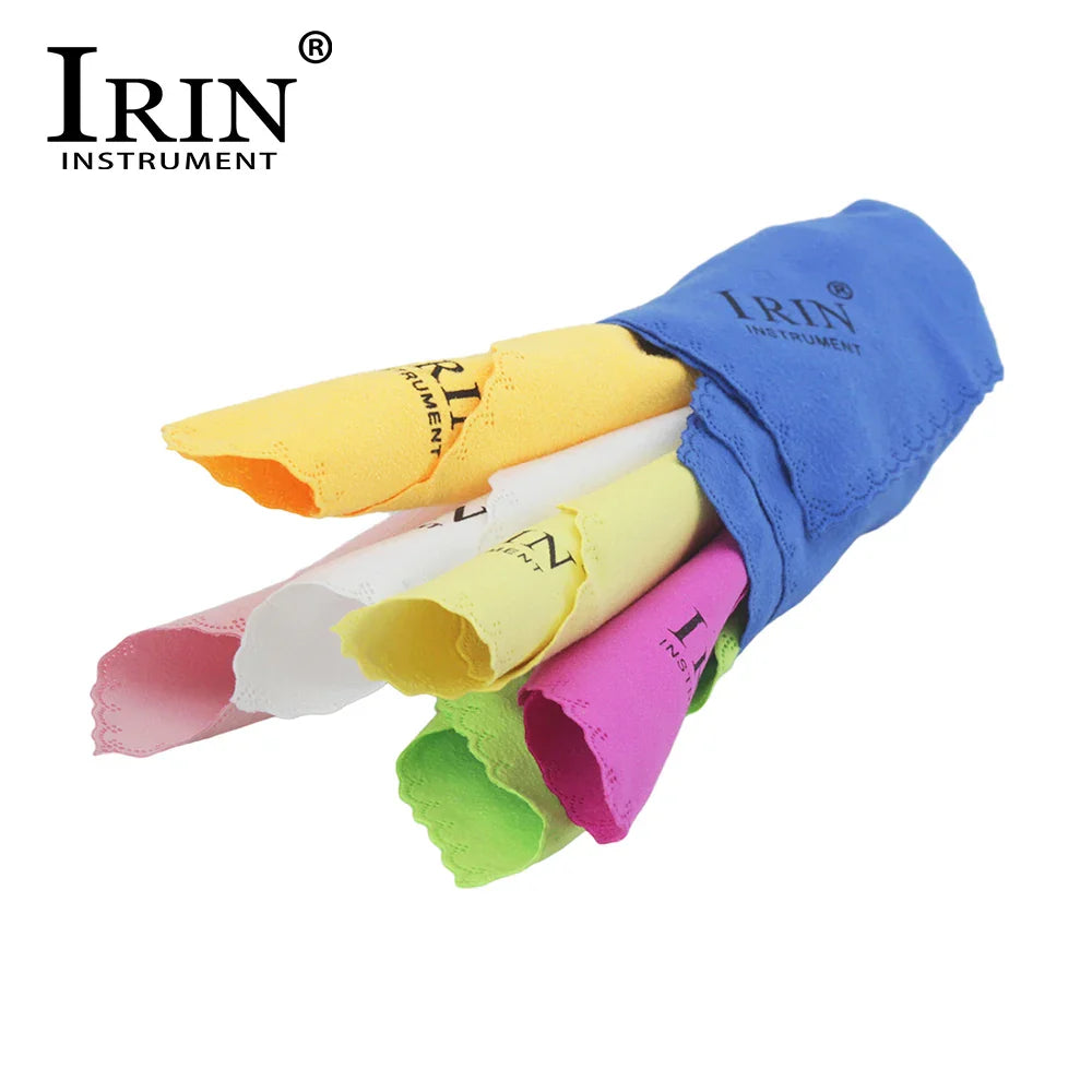 Colorful set of seven iris microfiber cleaning cloths with lace edges for guitar piano saxophone flute clarinet trumpet use