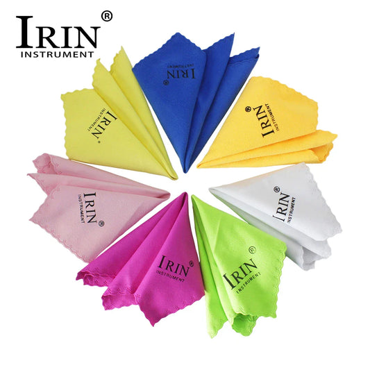 A set of colorful soft microfiber cleaning cloths branded irin instrument for guitar piano saxophone and flute clarinet trumpet