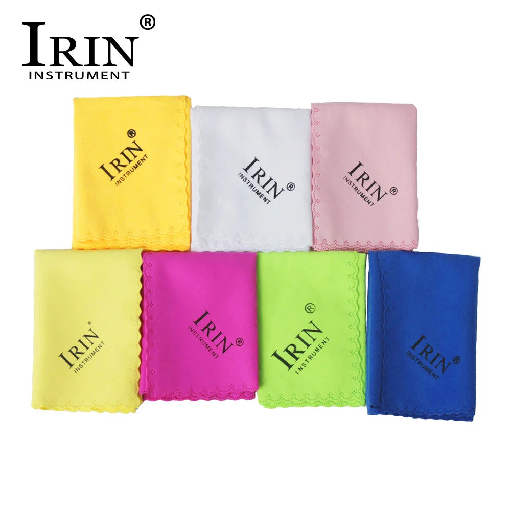 Set of six colorful irin microfiber cleaning cloths in yellow white pink lime green magenta and blue for guitar piano saxophone