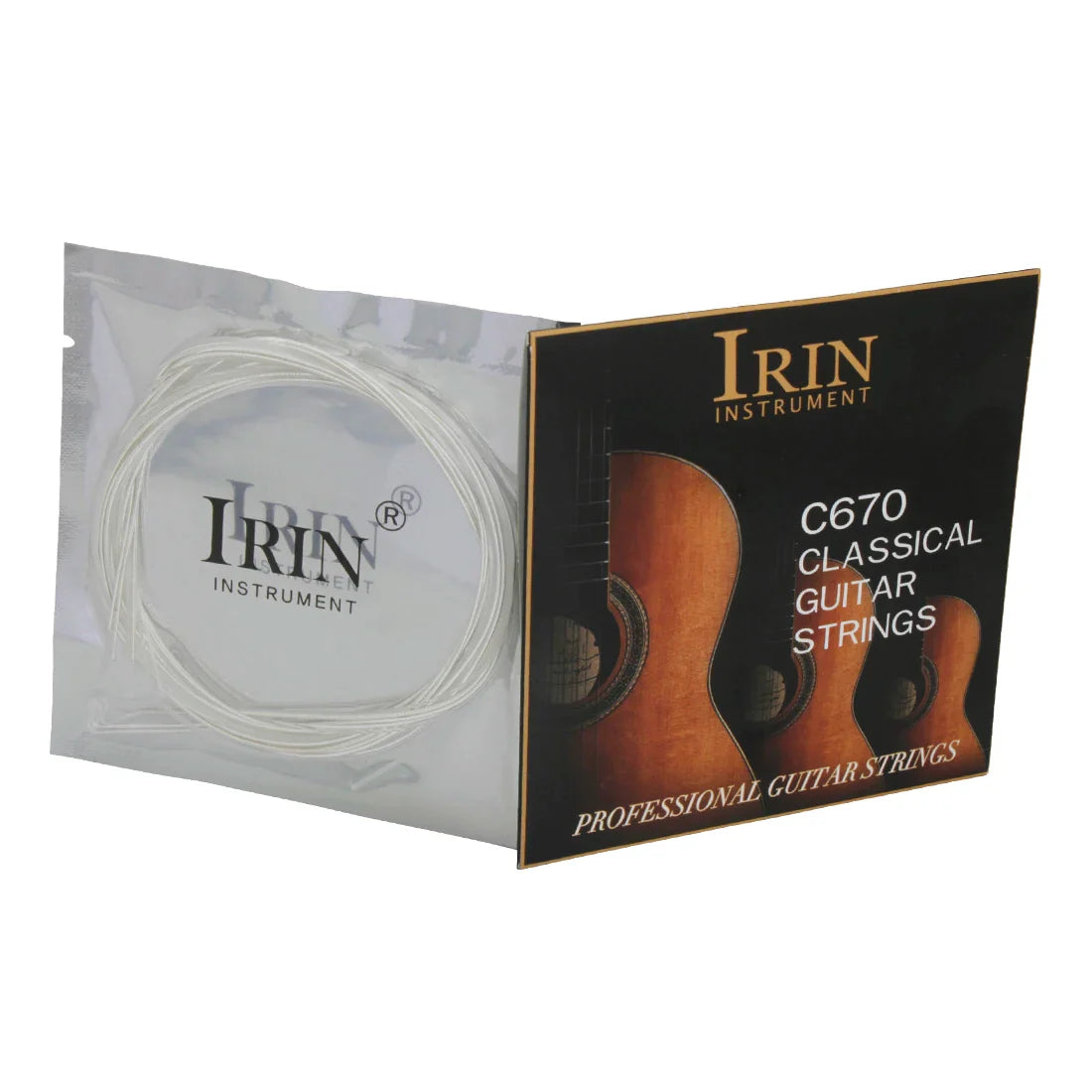 Irin c670 classical guitar strings replacement parts in clear plastic package with transparent nylon string core