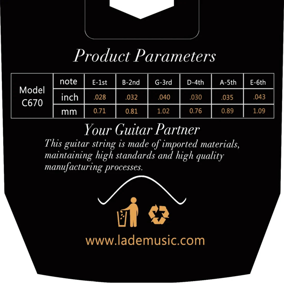 Black irin c670 classical guitar string package with gold text featuring transparent nylon string replacement parts
