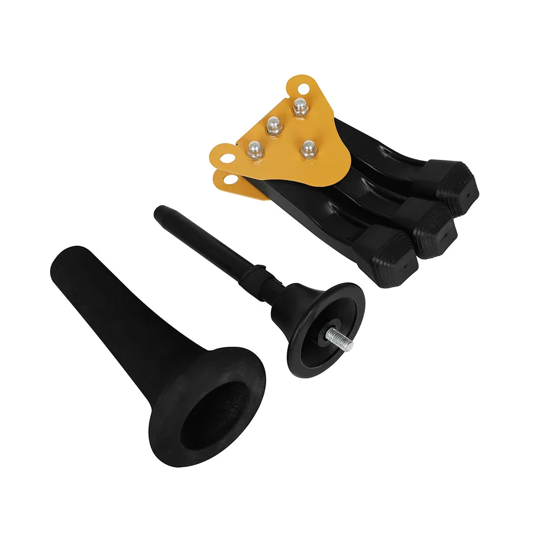 Black rubber trumpet mouthpiece with metallic screw and black plastic parts for irin clarinet stand foldable metal tripod and soprano sax bracket