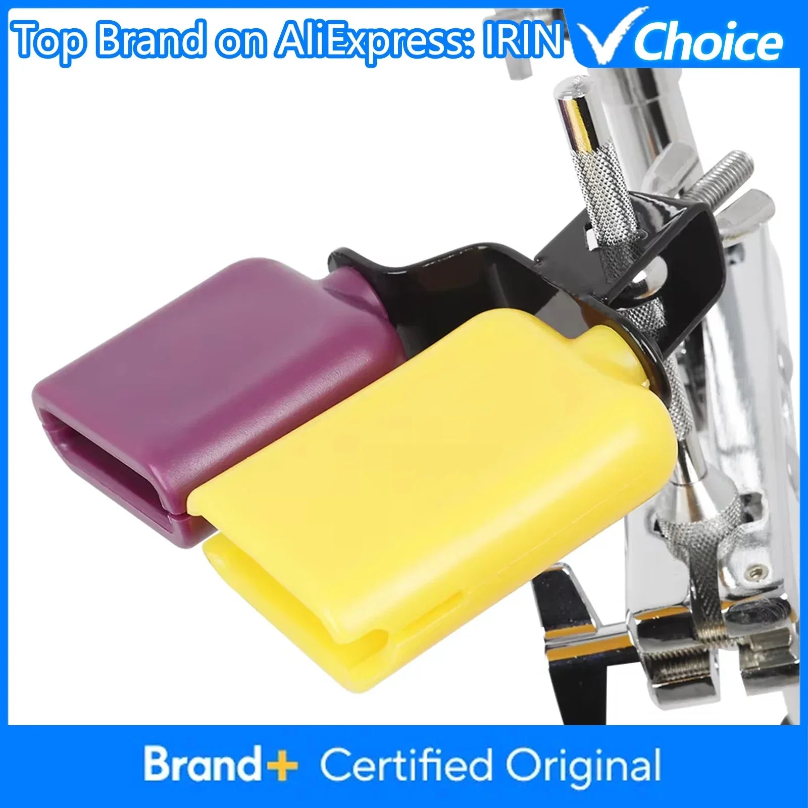 Irin double sambago yellow purple cowbell mallets with black metal clamps for low sound knocker drum percussion