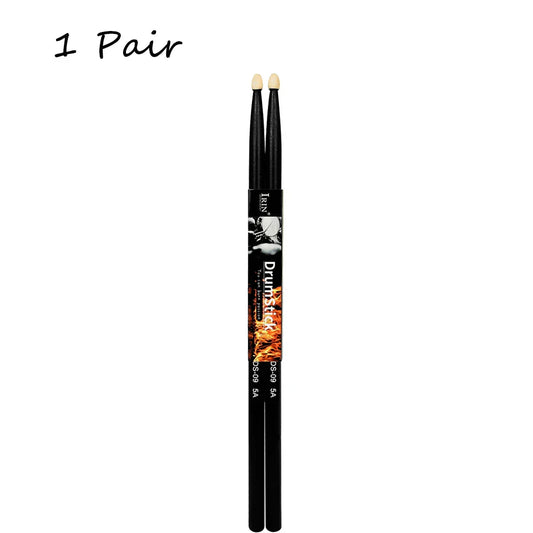 Black irin drumstick jazz drum 5a solid wood pair with flame-patterned grip and beige tips for percussion music instrument