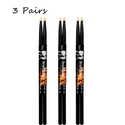 Black irin drumstick jazz 5a solid wood percussion music instrument with flame-patterned wraps and white tips model ds-09