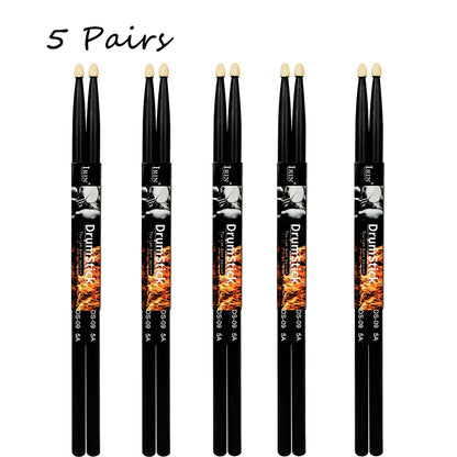 Five pairs of irin drumstick jazz drum 5a solid black maple wood sticks with flame labels and cream tips for percussion music instrument