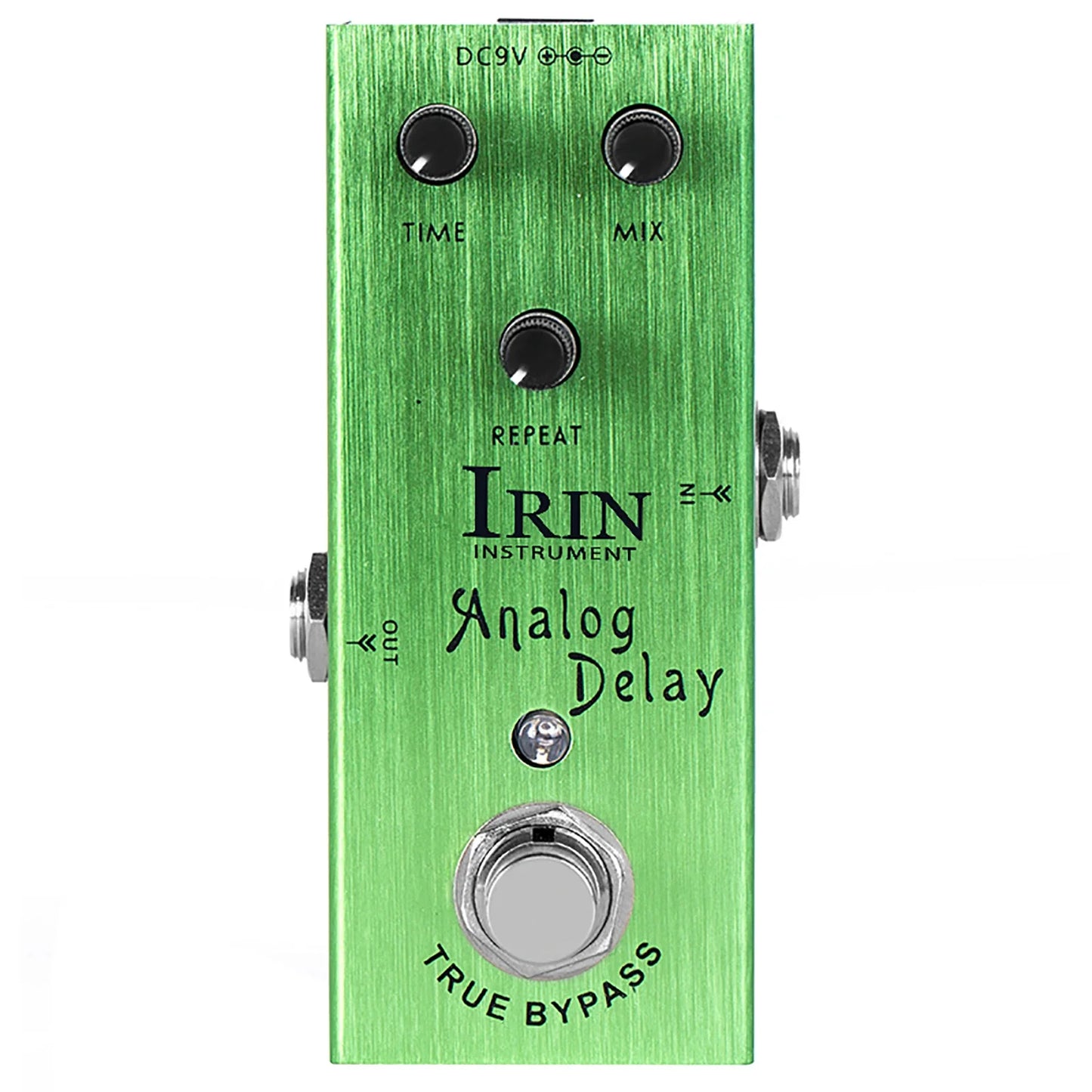 Green brushed metal irin analog delay electric guitar effects pedal with true bypass design and aluminum alloy casing