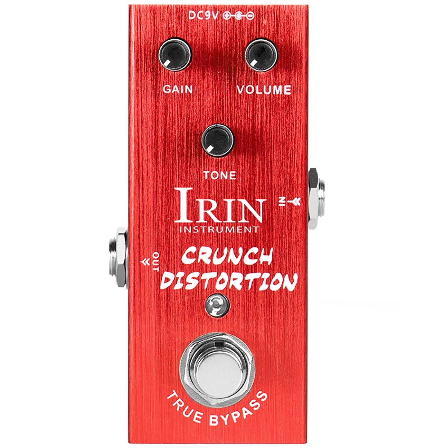Red brushed metal irin electric guitar effects pedal with three black knobs true bypass design aluminum alloy casing