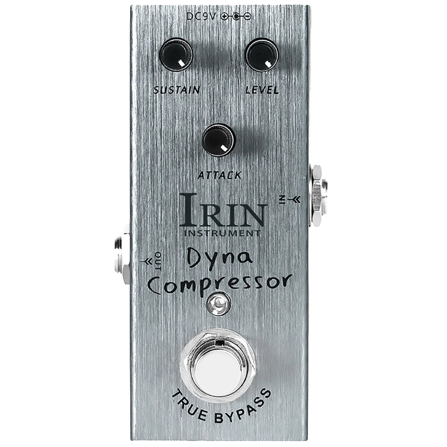 Silver brushed metal irin dyna compressor guitar effects pedal with true bypass design and aluminum alloy casing