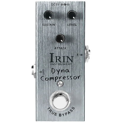 Silver brushed metal irin dyna compressor guitar effects pedal with true bypass design and aluminum alloy casing