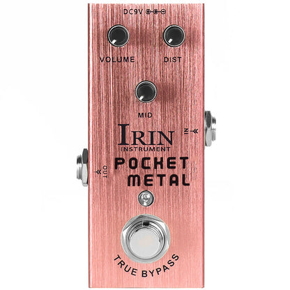 Irin electric guitar effects pedal in rose gold brushed aluminum alloy casing with true bypass design and black knobs