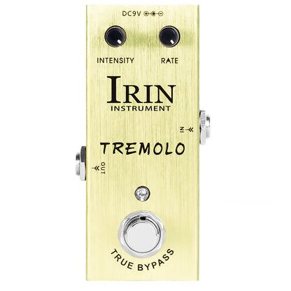 Gold-colored irin electric guitar effects pedal with true bypass design and aluminum alloy casing for versatile tone control