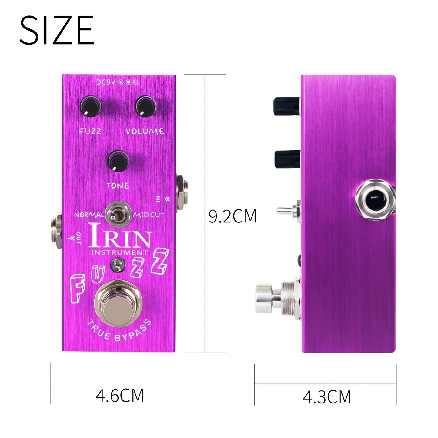 Purple metallic irin electric guitar effects pedal with true bypass design aluminum alloy casing and black knobs