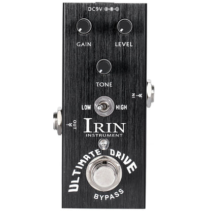 Black irIN electric guitar effects pedal with aluminum alloy casing silver knobs true bypass design and white lettering
