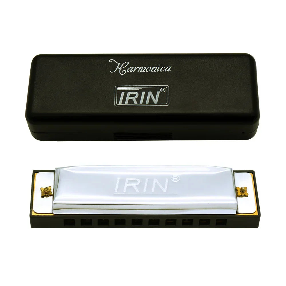 Silver irin 10 hole 20 tones harmonica mouth organ with gold tuning pins and black case for music enthusiasts woodwind