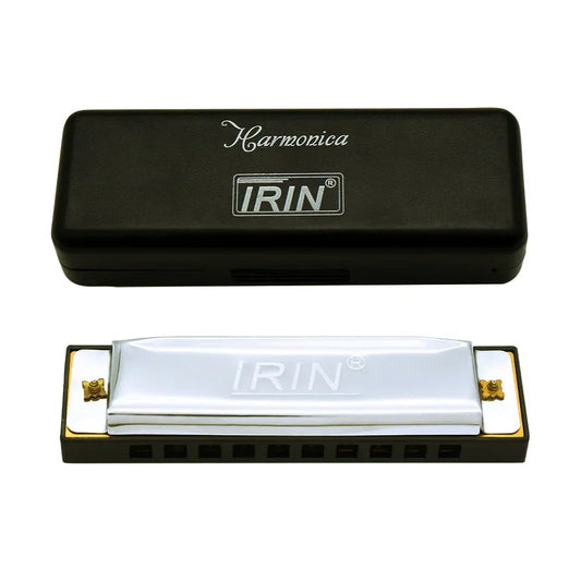 Silver irin 10 hole 20 tones harmonica mouth organ with gold tuning pins and black case for music enthusiasts woodwind