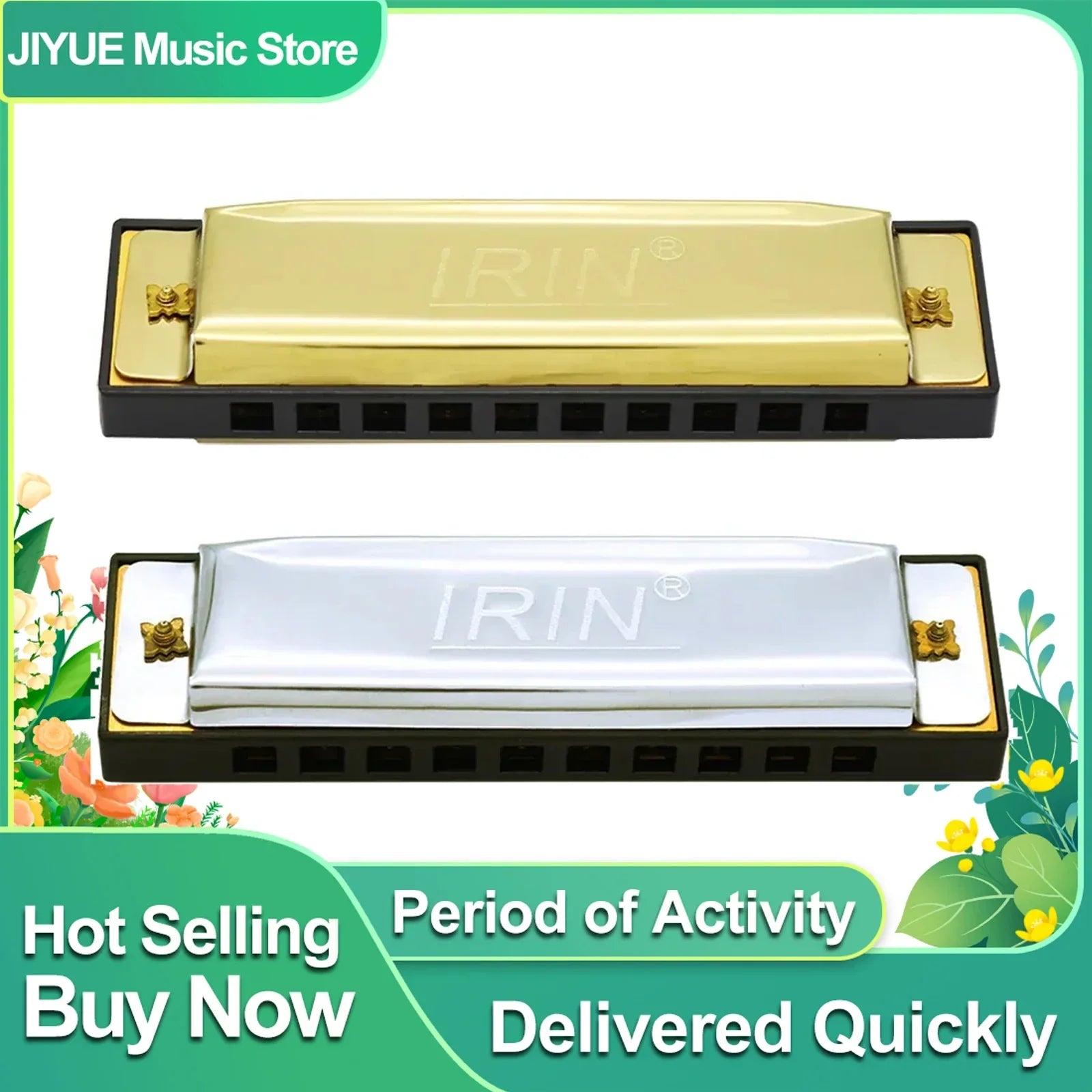 Two irin brand 10 hole 20 tones harmonica mouth organs with gold and silver metal covers for music enthusiasts woodwind instrument gifts