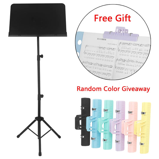 Black metal irin music stand with adjustable height and tripod base in macaron colors for sheet music holding