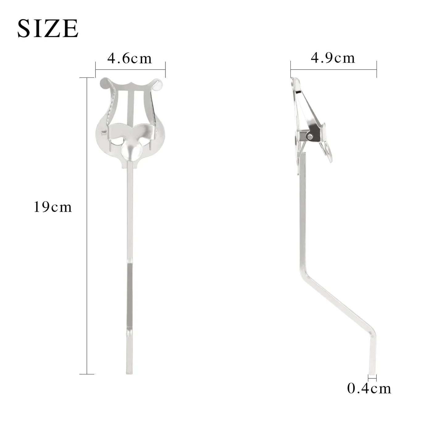Silver lyre-shaped irrin music stand with sleek metallic finish and adjustable arm for trumpet clarinet winds saxophone baritone portable use