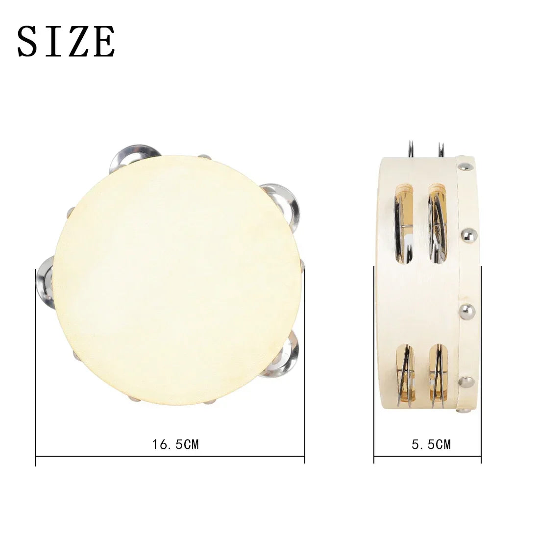 Cream-colored irin orff 6 inch tambourine sheepskin handheld drum with silver jingles for children enlightenment music