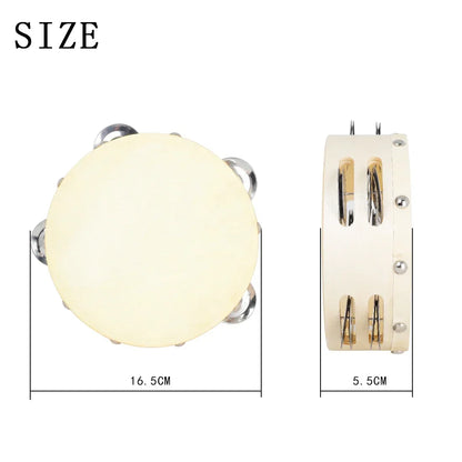 Cream-colored irin orff 6 inch tambourine sheepskin handheld drum with silver jingles for children enlightenment music