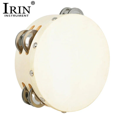 Cream-colored irin orff 6 inch tambourine sheepskin handheld drum with metallic jingles for children enlightenment music