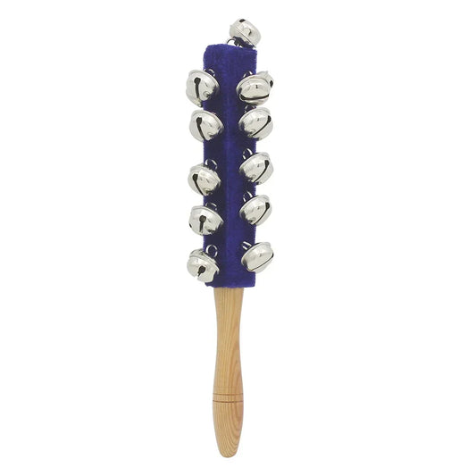 Purple velvet covered wooden bell rod orff with ten silver bells stick shaker musical for children kids gifts