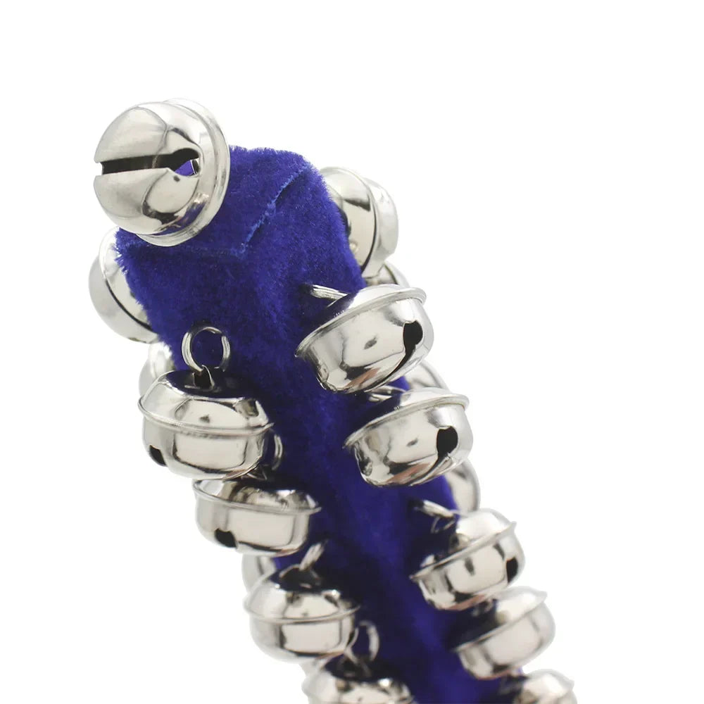 IrIN wooden 21 bell rod orff with royal blue velvet-covered chain and silver jingle bells for children kids gifts