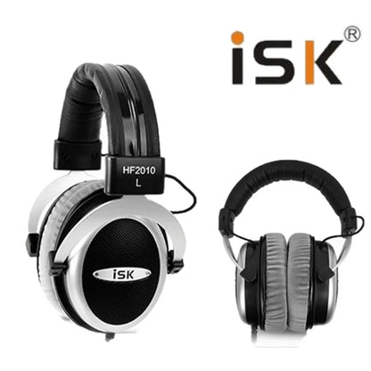 Black and silver isk hf2010 semi-open monitor headphone hifi with padded headband for stereo studio recording and noise canceling