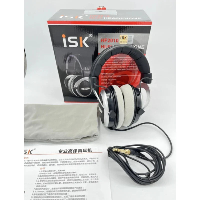 Black and white iSK HF2010 semi open monitor headphone hifi with noise canceling stereo studio recording design